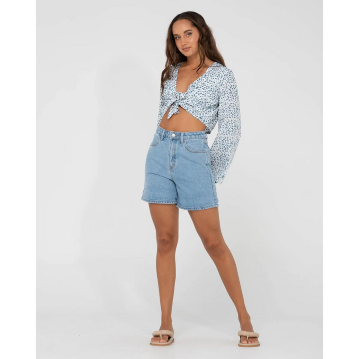 Rusty Balnear Floral Printed Tie Front Cropped Shirt 