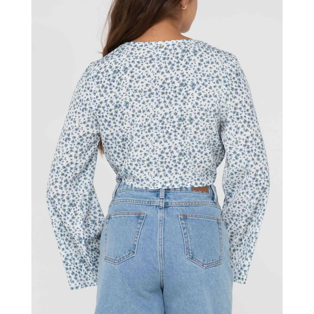 Rusty Balnear Floral Printed Tie Front Cropped Shirt 