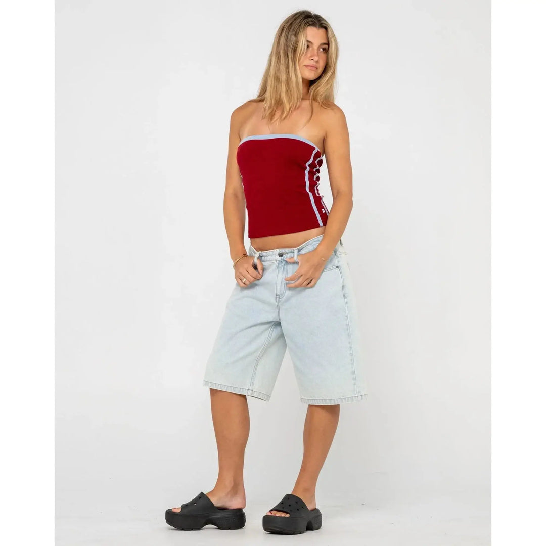 Rusty Bethany Baggy Low Rise Denim Jorts Sky Blue Heather 6 