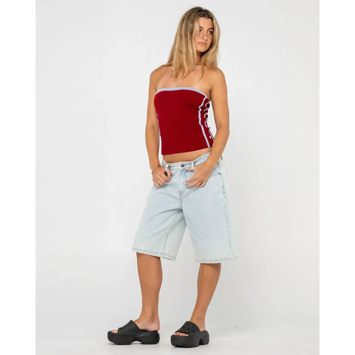 Rusty Bethany Baggy Low Rise Denim Jorts Sky Blue Heather 6 