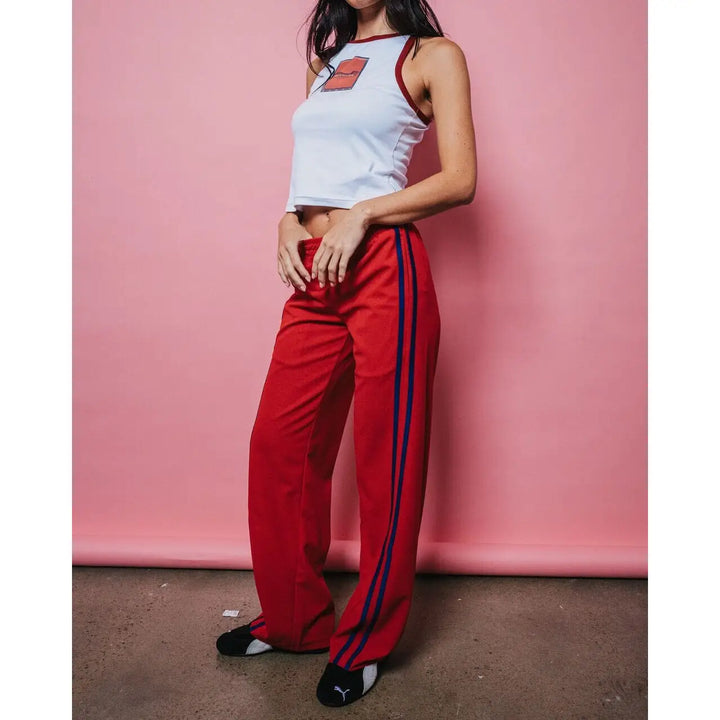 Rusty Bronson Side Stripe Low Rise Trackpants Red 6 