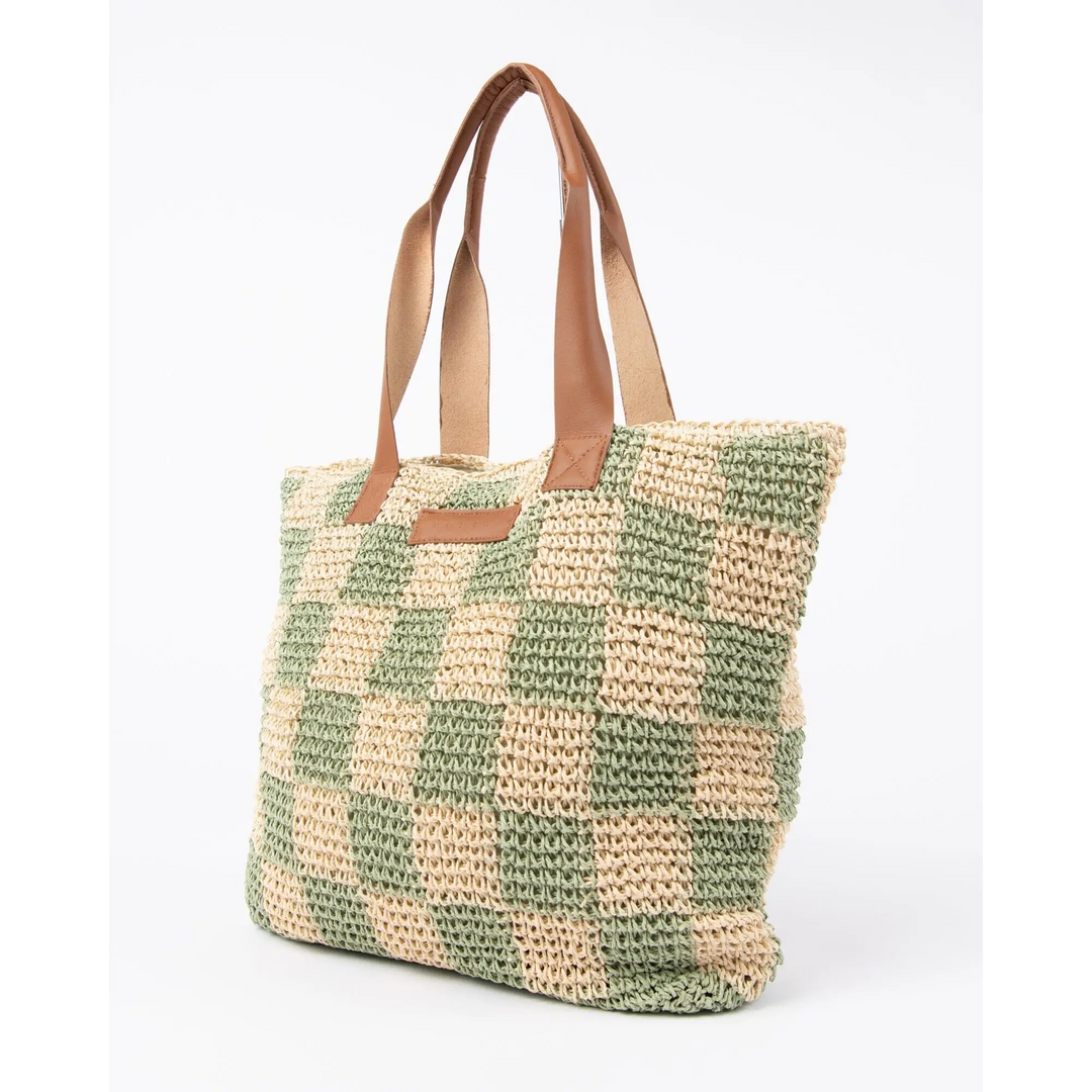 Rusty Checkmate Straw Beach Bag 