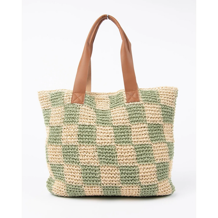 Rusty Checkmate Straw Beach Bag 