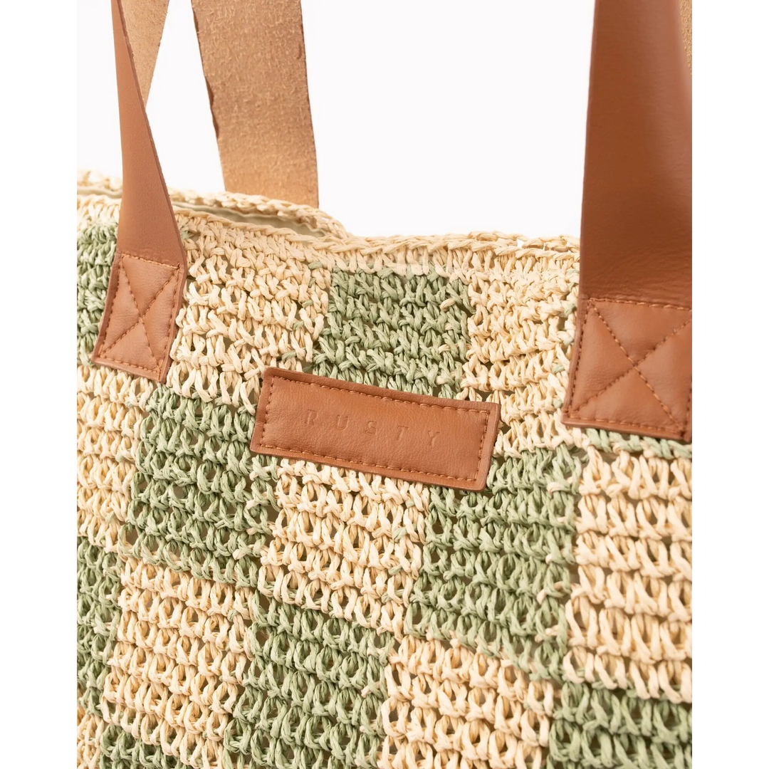 Rusty Checkmate Straw Beach Bag 