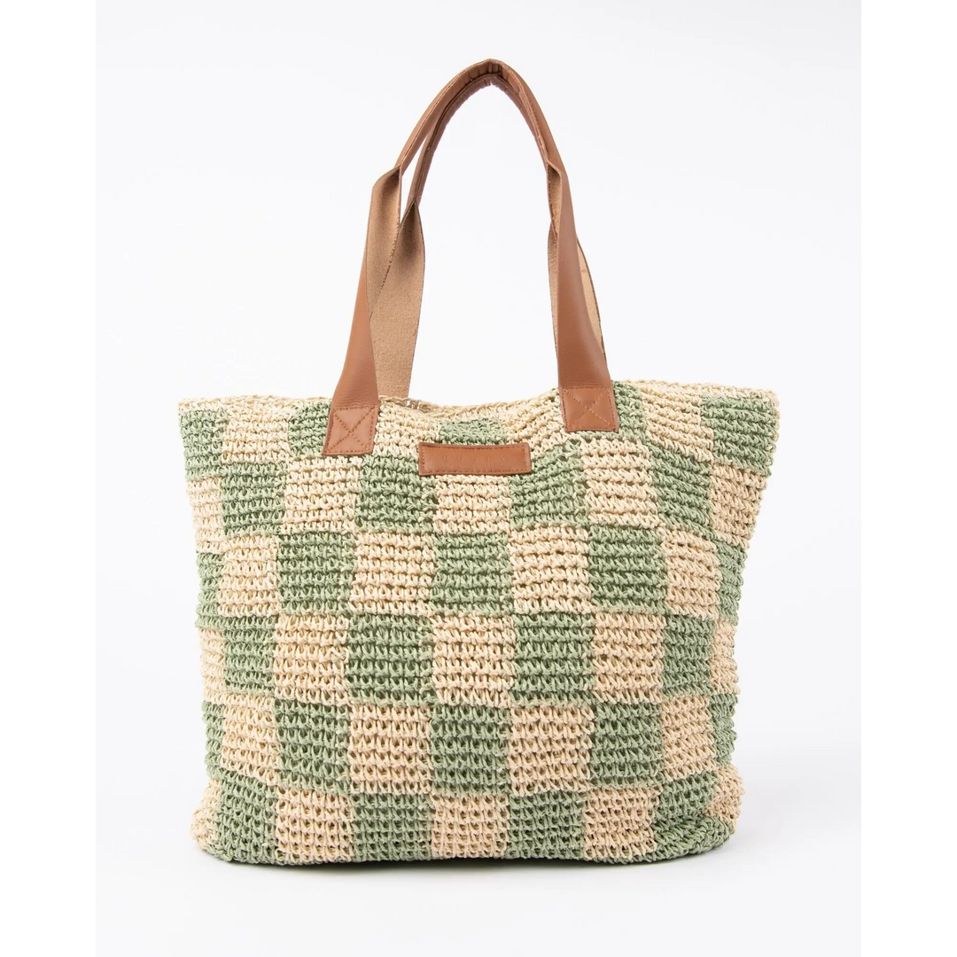 Rusty Checkmate Straw Beach Bag Natural / Mint 