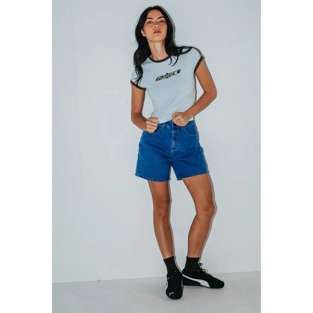 Rusty Cyprus High Denim Shorts Middy Blue 6 