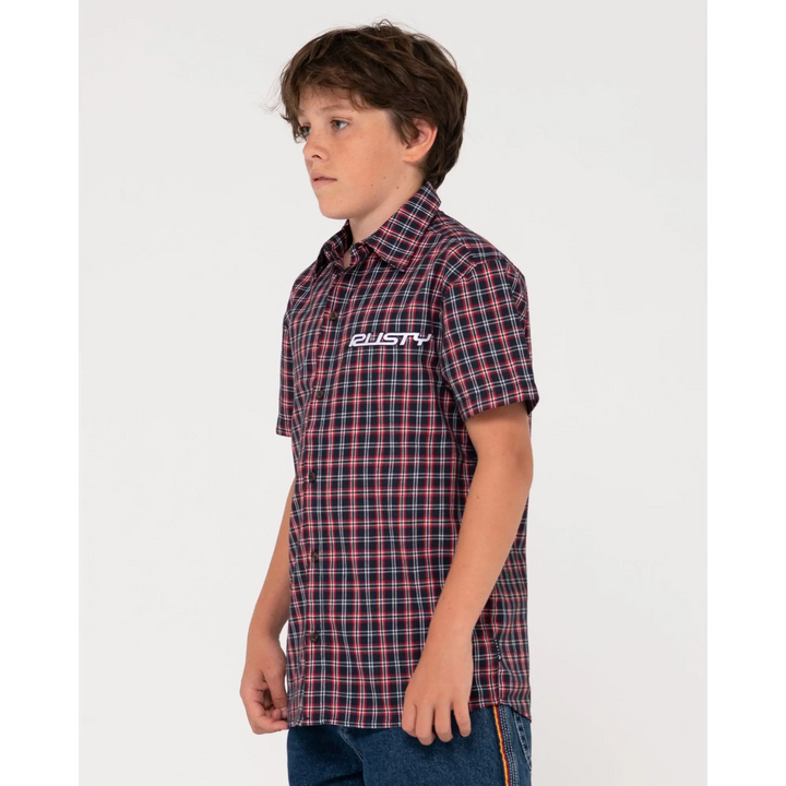 Rusty Datsun 2k Check Button Up Youth Shirt 