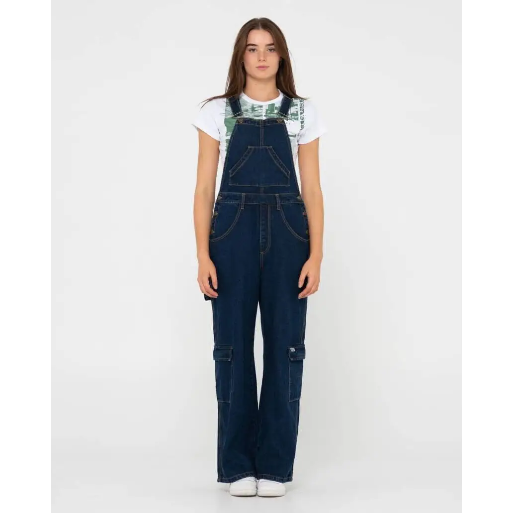 Rusty Dax Wide Baggy Cargo Denim Overalls 