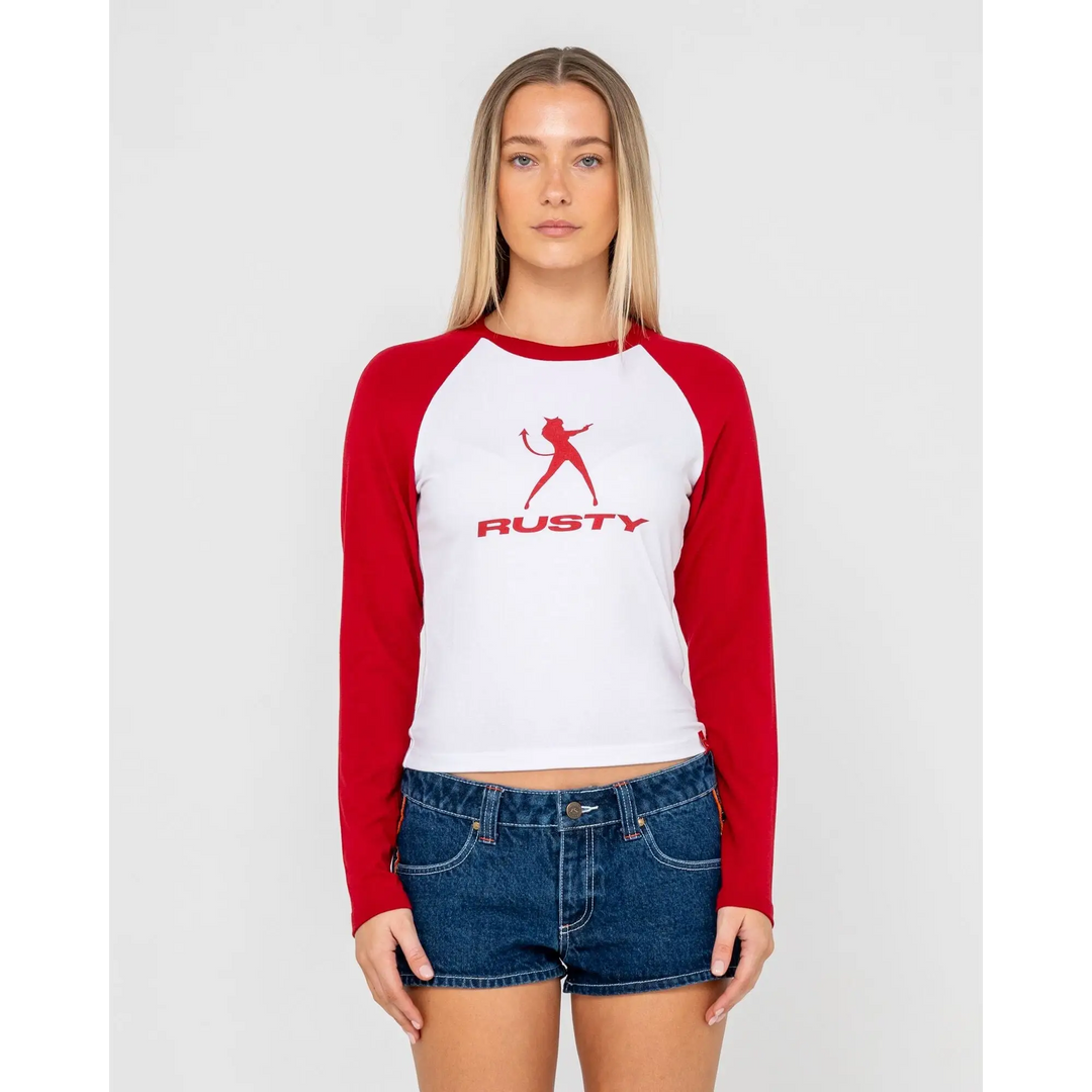 Rusty Devil Raglan Long Sleeve Fitted T-Shirt