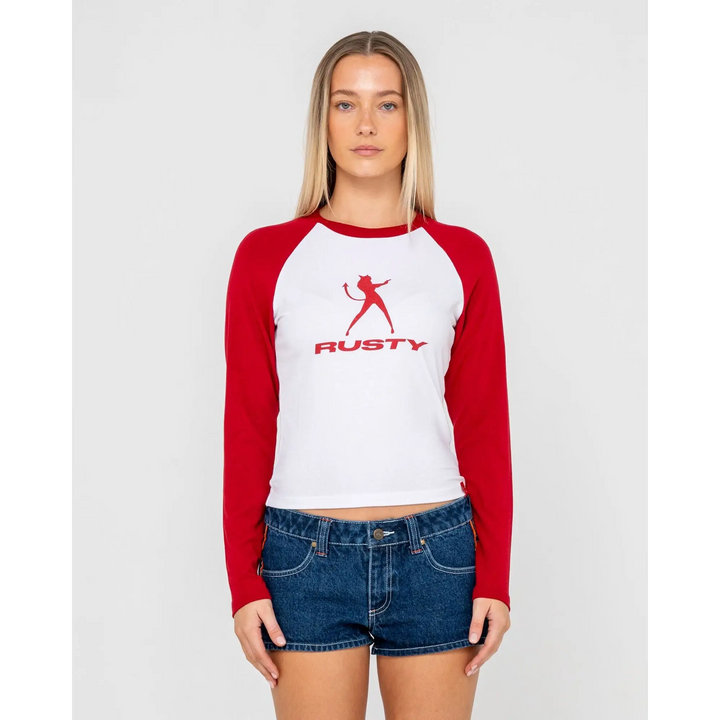 Rusty Devil Raglan Long Sleeve Fitted T-Shirt