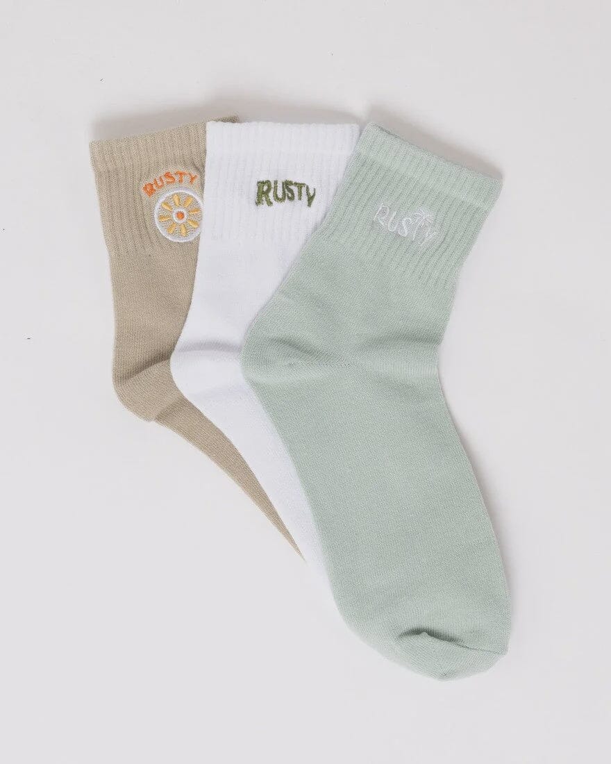 Rusty Fancy Day Crew 3 Pack Socks - Multi 6 