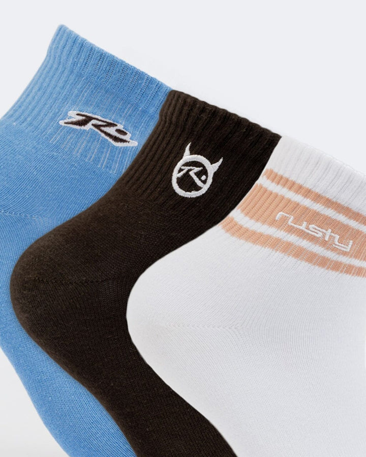 Rusty Fancy Day Crew 3-Pack Socks - Multi 7 
