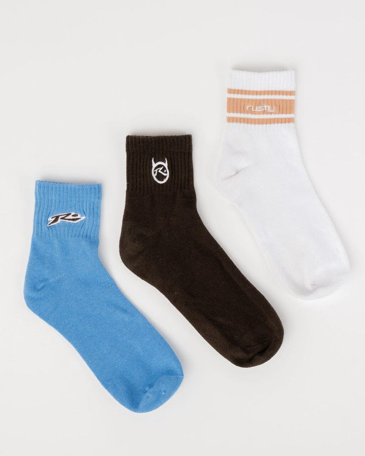 Rusty Fancy Day Crew 3-Pack Socks - Multi 7 