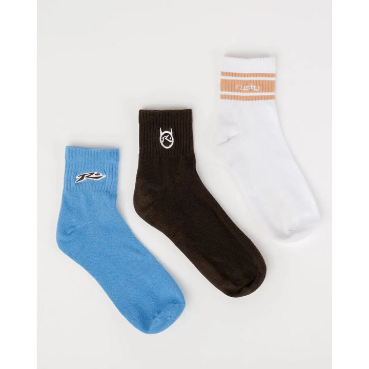 Rusty Fancy Day Crew 3-Pack Socks - Multi 7 