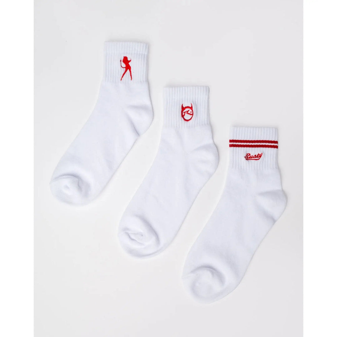 Rusty Fancy Day Crew 3 - Pack Socks - White