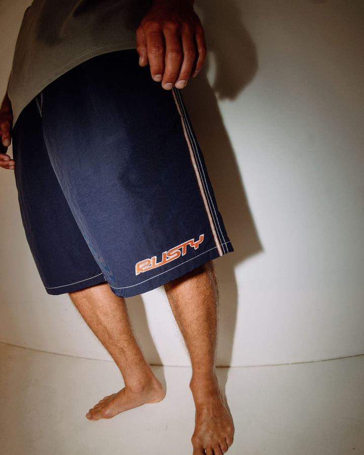 Rusty Flip Daddy 22" Elastic Waist Boardshorts Navy Blue 28 