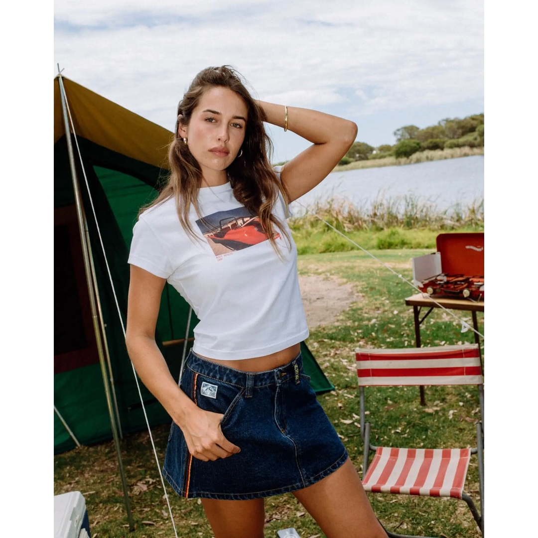 Rusty Flip Mommy Low Rise Mini Denim Skirt 