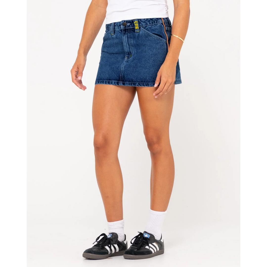 Rusty Flip Mommy Low Rise Mini Denim Skirt 