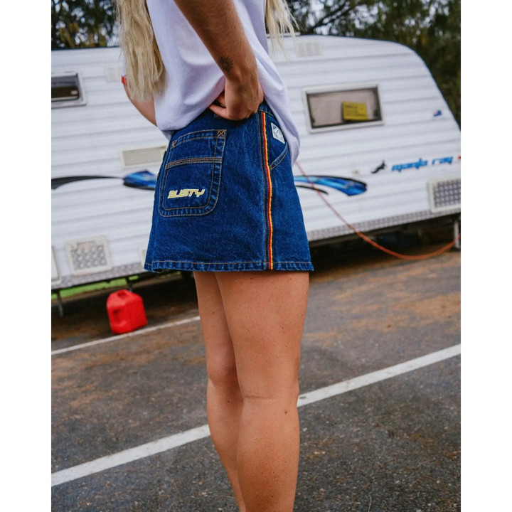 Rusty Flip Mommy Low Rise Mini Denim Skirt 