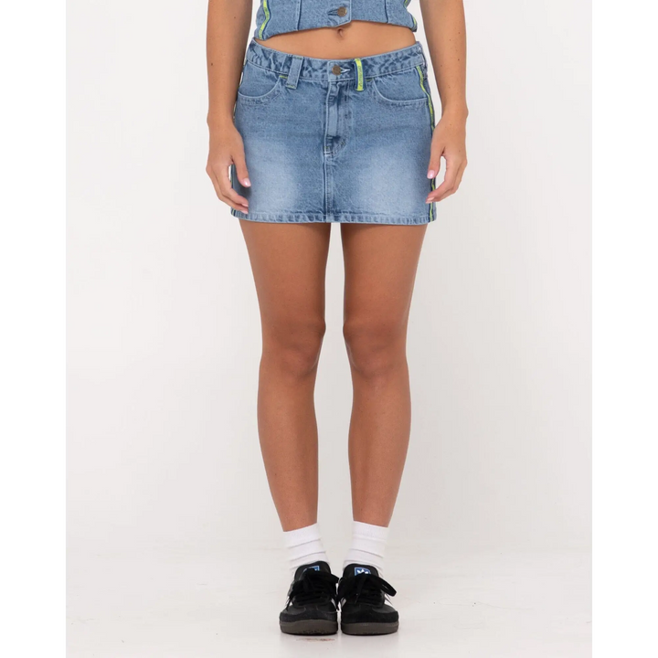 Rusty Flip Mommy Low Rise Mini Denim Skirt 