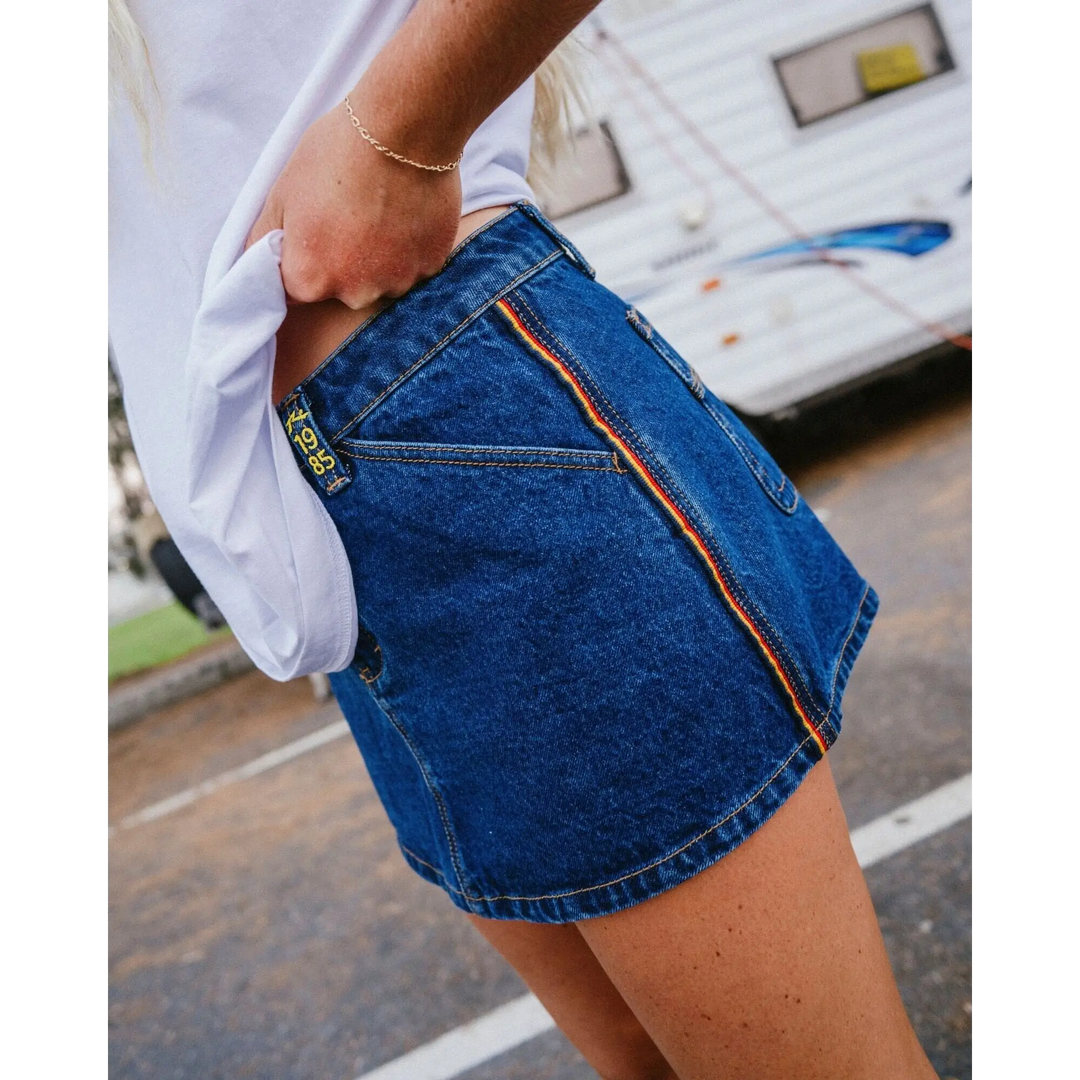 Rusty Flip Mommy Low Rise Mini Denim Skirt 