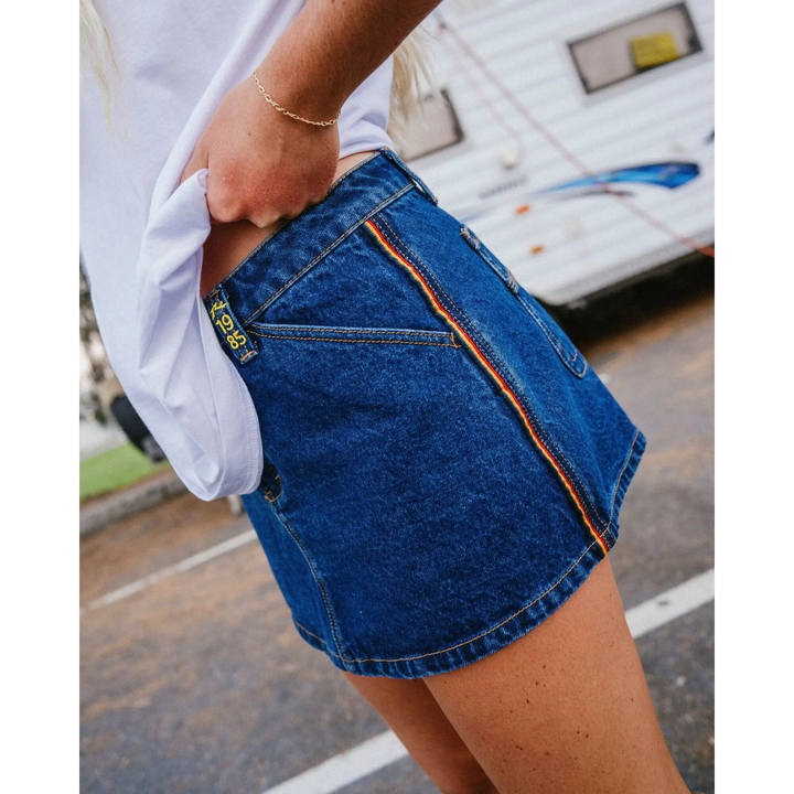 Rusty Flip Mommy Low Rise Mini Denim Skirt 