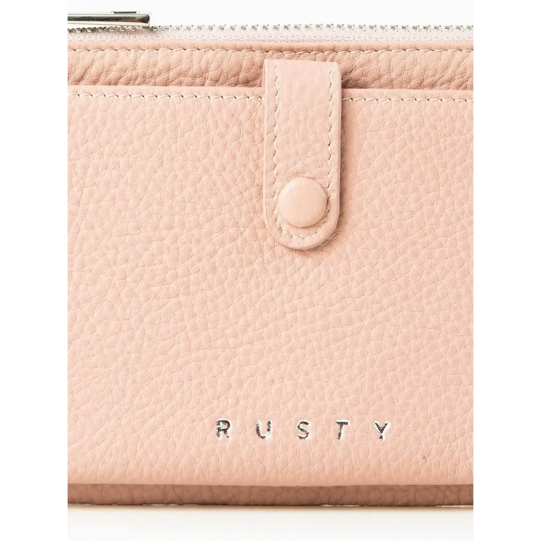 Rusty Grace Leather Pouch features RFID blocking & zip closure. 