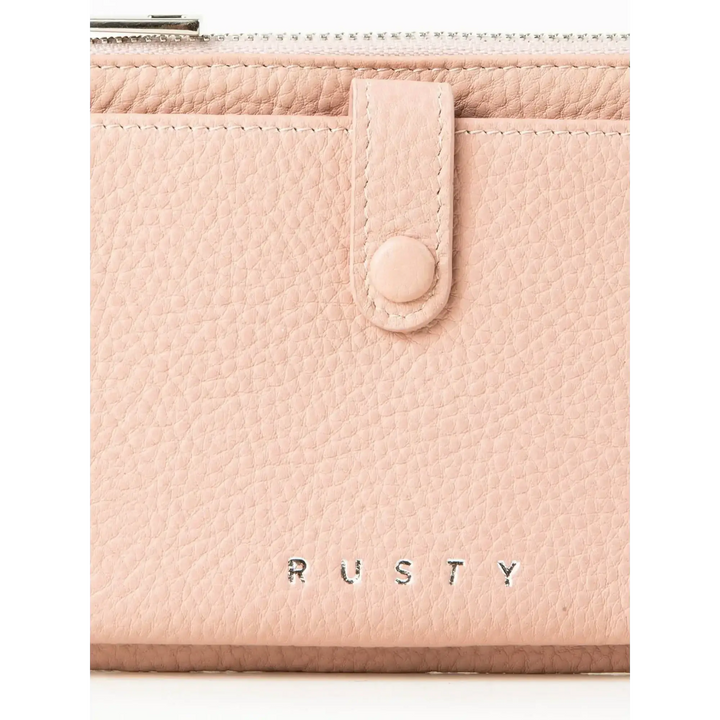 Rusty Grace Leather Pouch features RFID blocking & zip closure. 