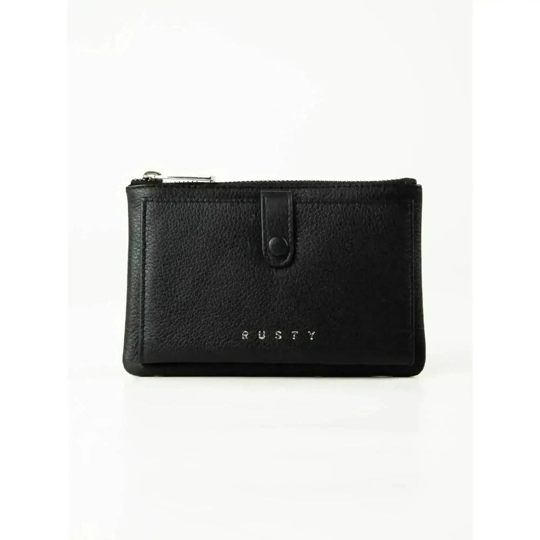 Rusty Grace Leather Pouch features RFID blocking & zip closure. 