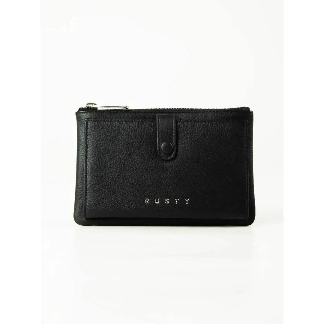 Rusty Grace Leather Pouch features RFID blocking & zip closure. 