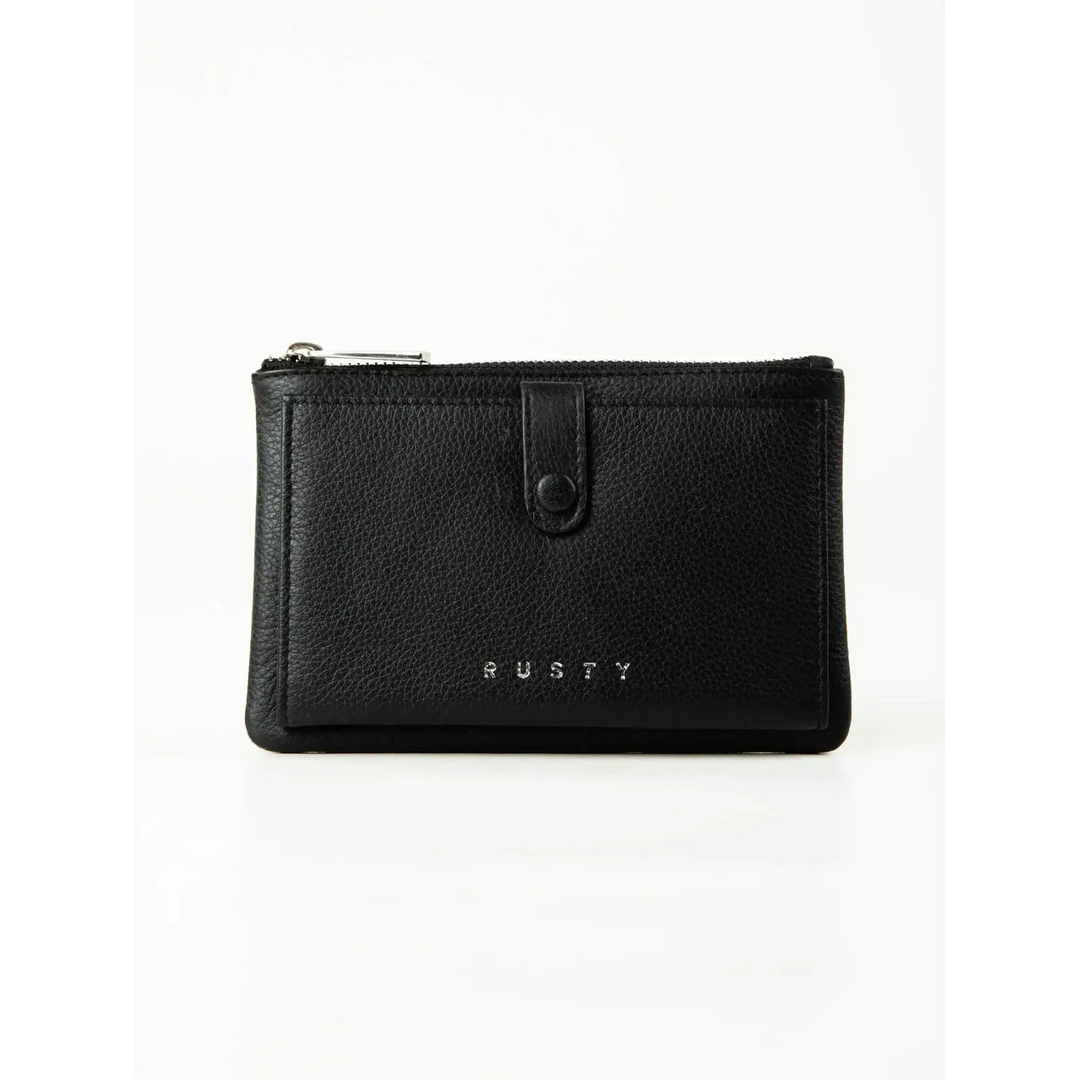 Rusty Grace Leather Pouch features RFID blocking & zip closure. 