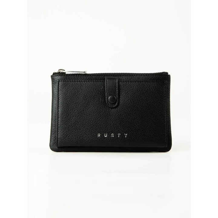 Rusty Grace Leather Pouch features RFID blocking & zip closure. 