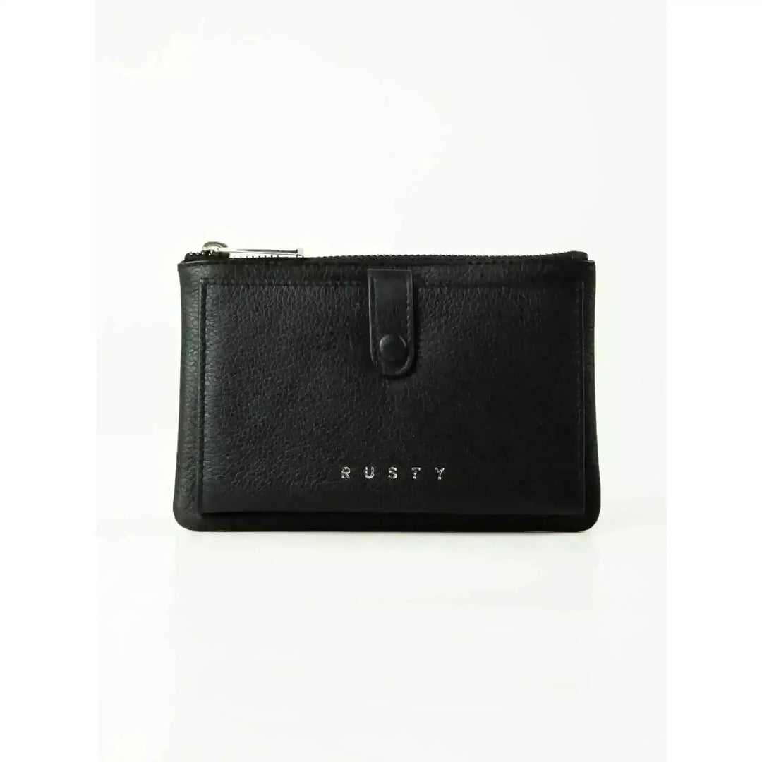 Rusty Grace Leather Pouch features RFID blocking & zip closure. 