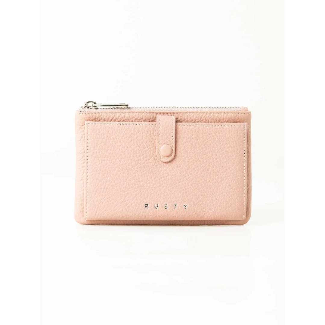 Rusty Grace Leather Pouch features RFID blocking & zip closure. 