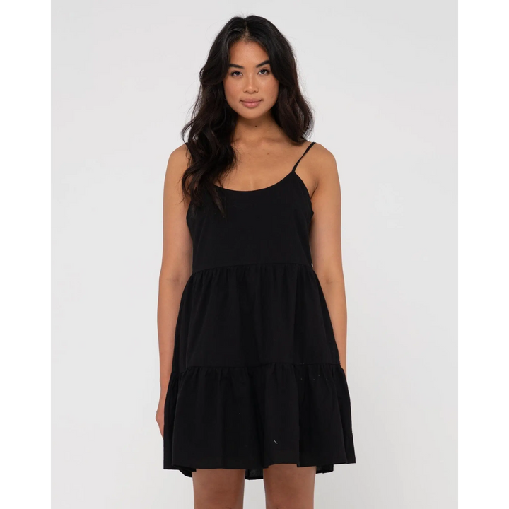 Rusty Heather Tiered Slip Dress Black 6 