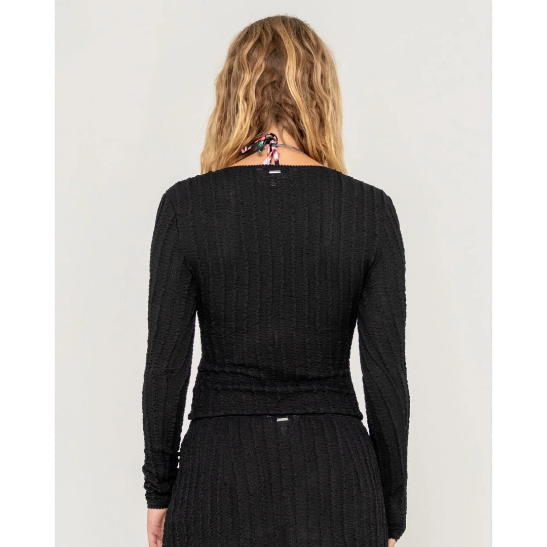 Rusty I Kissed A Pearl Lace Wrap Long Sleeve Top 