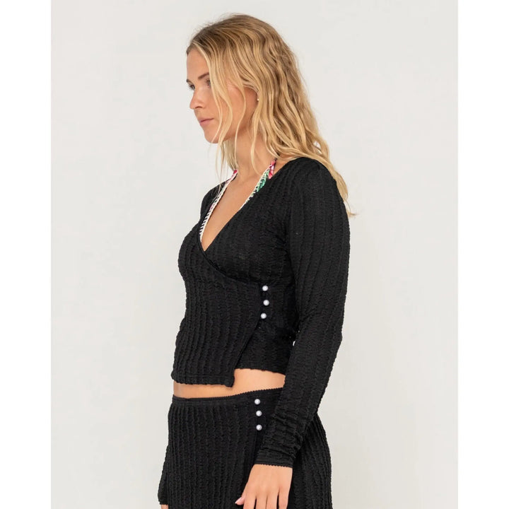 Rusty I Kissed A Pearl Lace Wrap Long Sleeve Top 