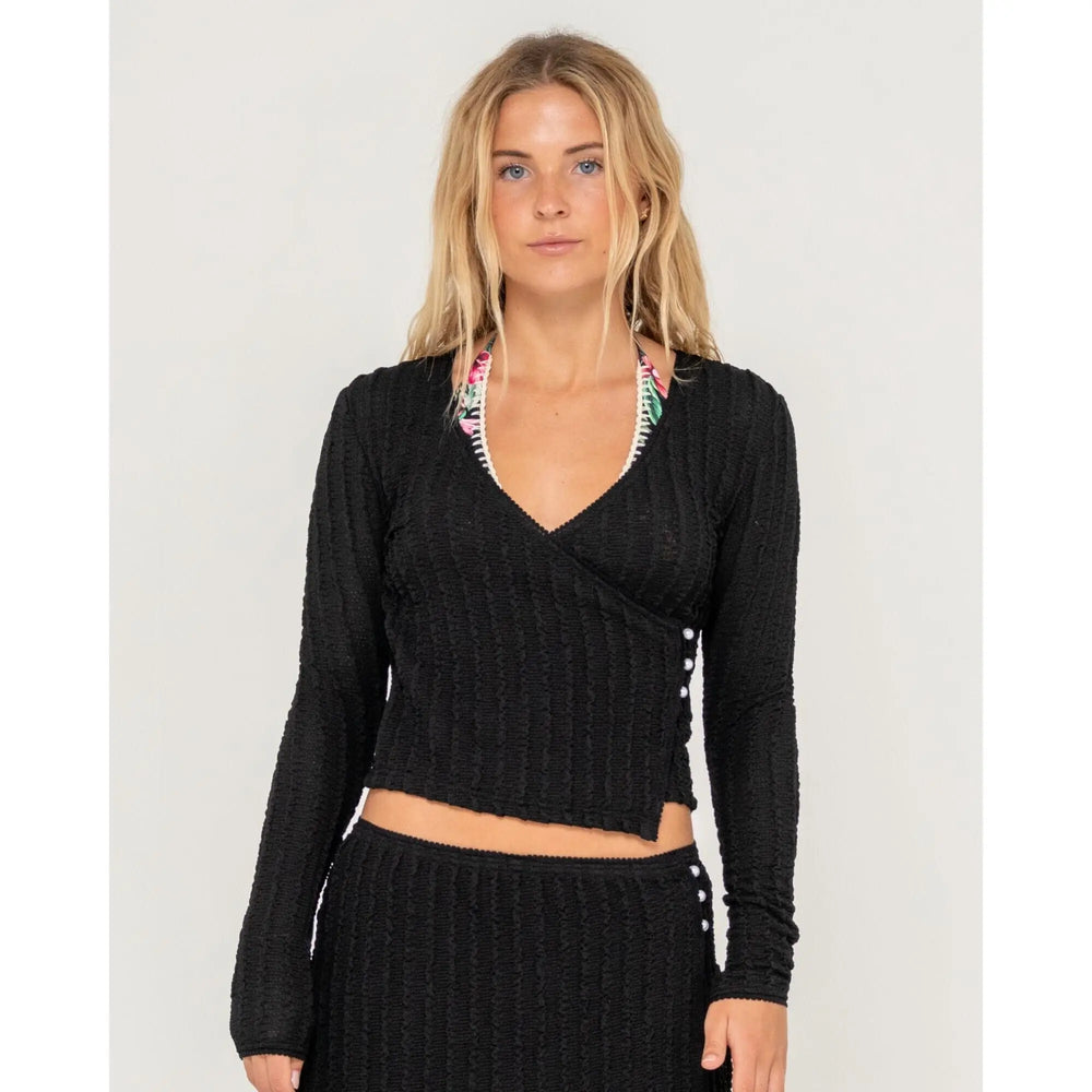 Rusty I Kissed A Pearl Lace Wrap Long Sleeve Top 