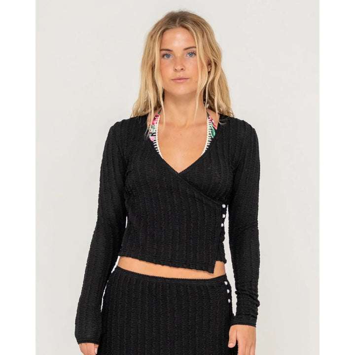 Rusty I Kissed A Pearl Lace Wrap Long Sleeve Top 