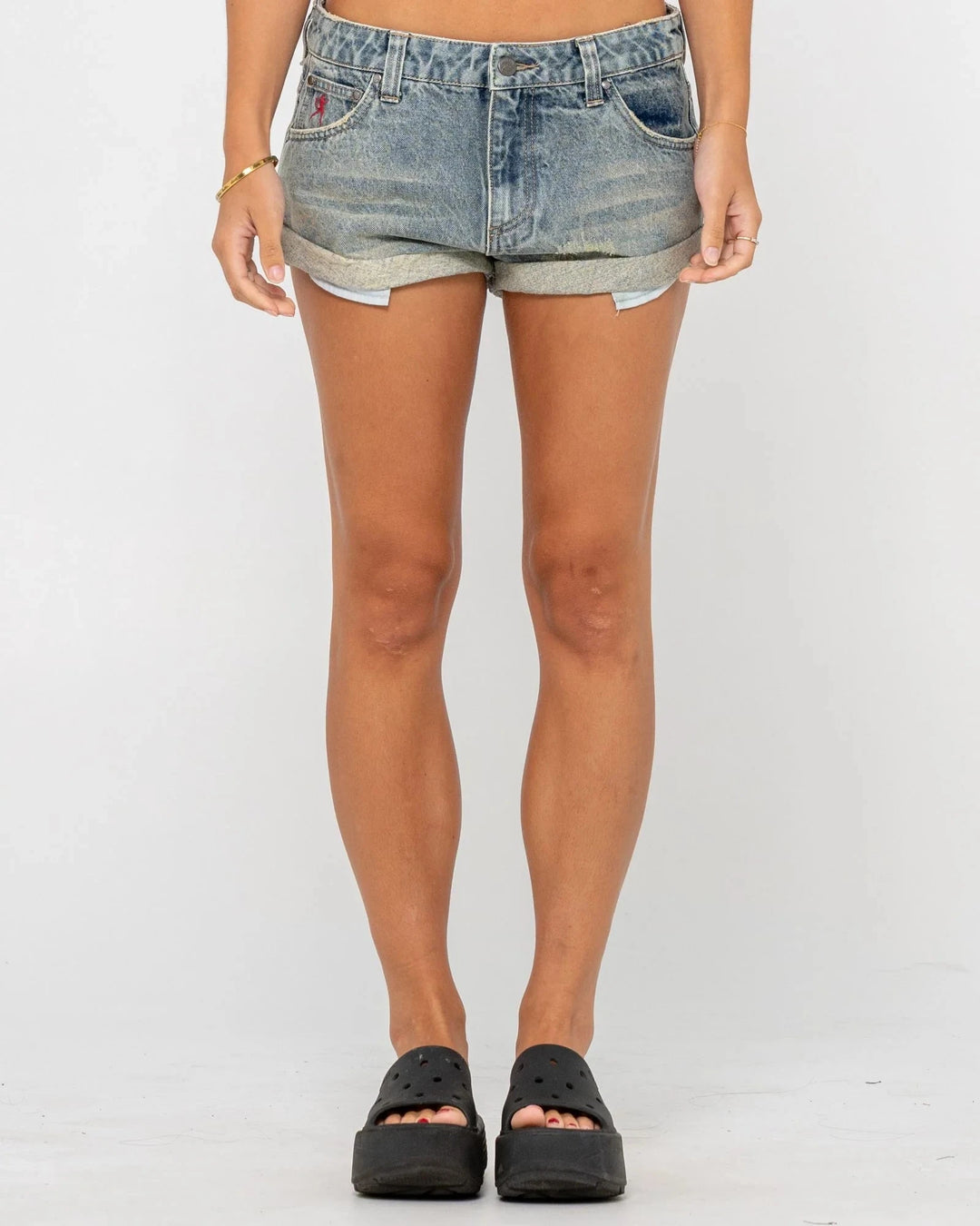 Rusty Norty Pheonix Low Rise Denim Mini Shorts 