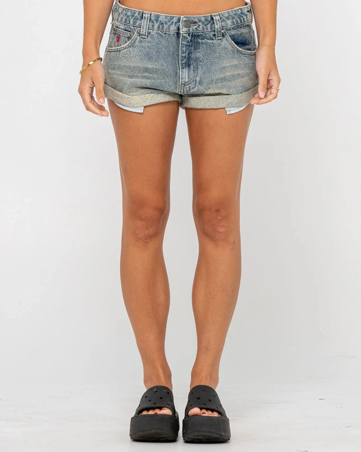 Rusty Norty Pheonix Low Rise Denim Mini Shorts 