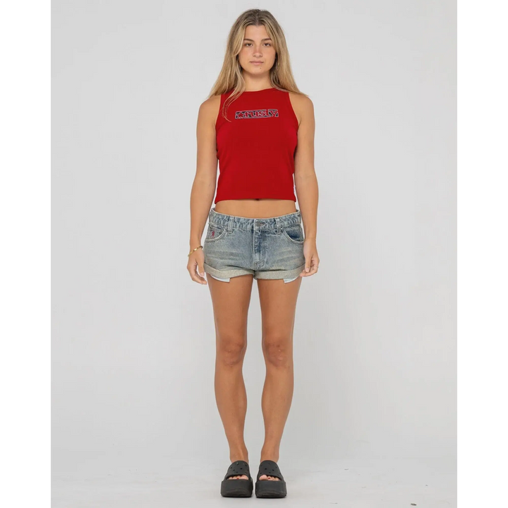Rusty Norty Pheonix Low Rise Denim Mini Shorts 