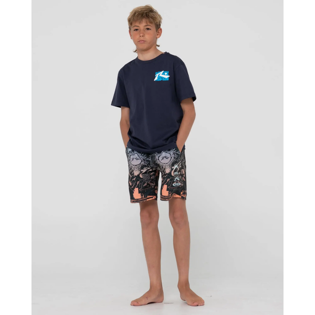 Rusty Paste Up Printed Elastic Youth Boardshorts 