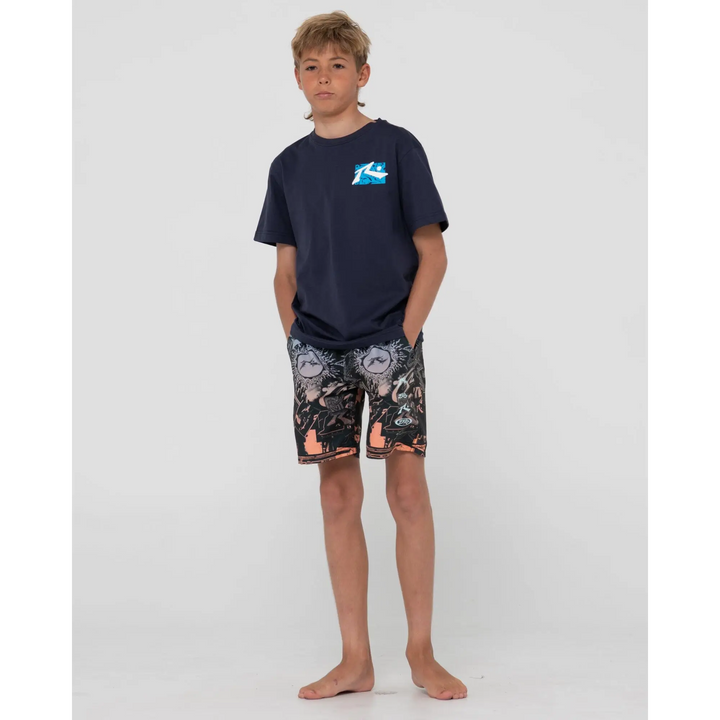 Rusty Paste Up Printed Elastic Youth Boardshorts 