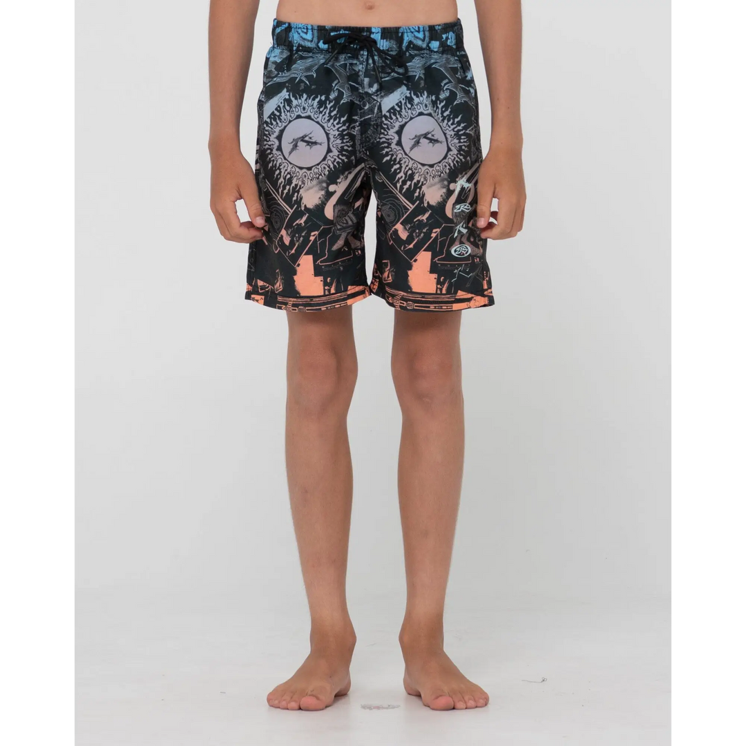 Rusty Paste Up Printed Elastic Youth Boardshorts 