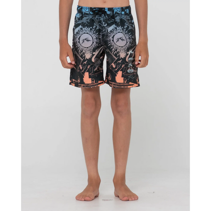 Rusty Paste Up Printed Elastic Youth Boardshorts 