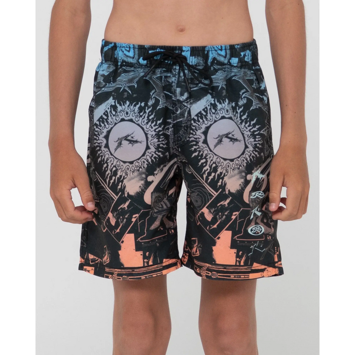 Rusty Paste Up Printed Elastic Youth Boardshorts 