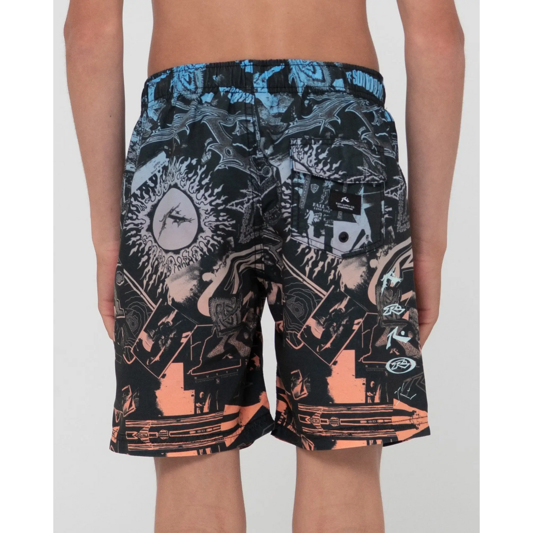 Rusty Paste Up Printed Elastic Youth Boardshorts 