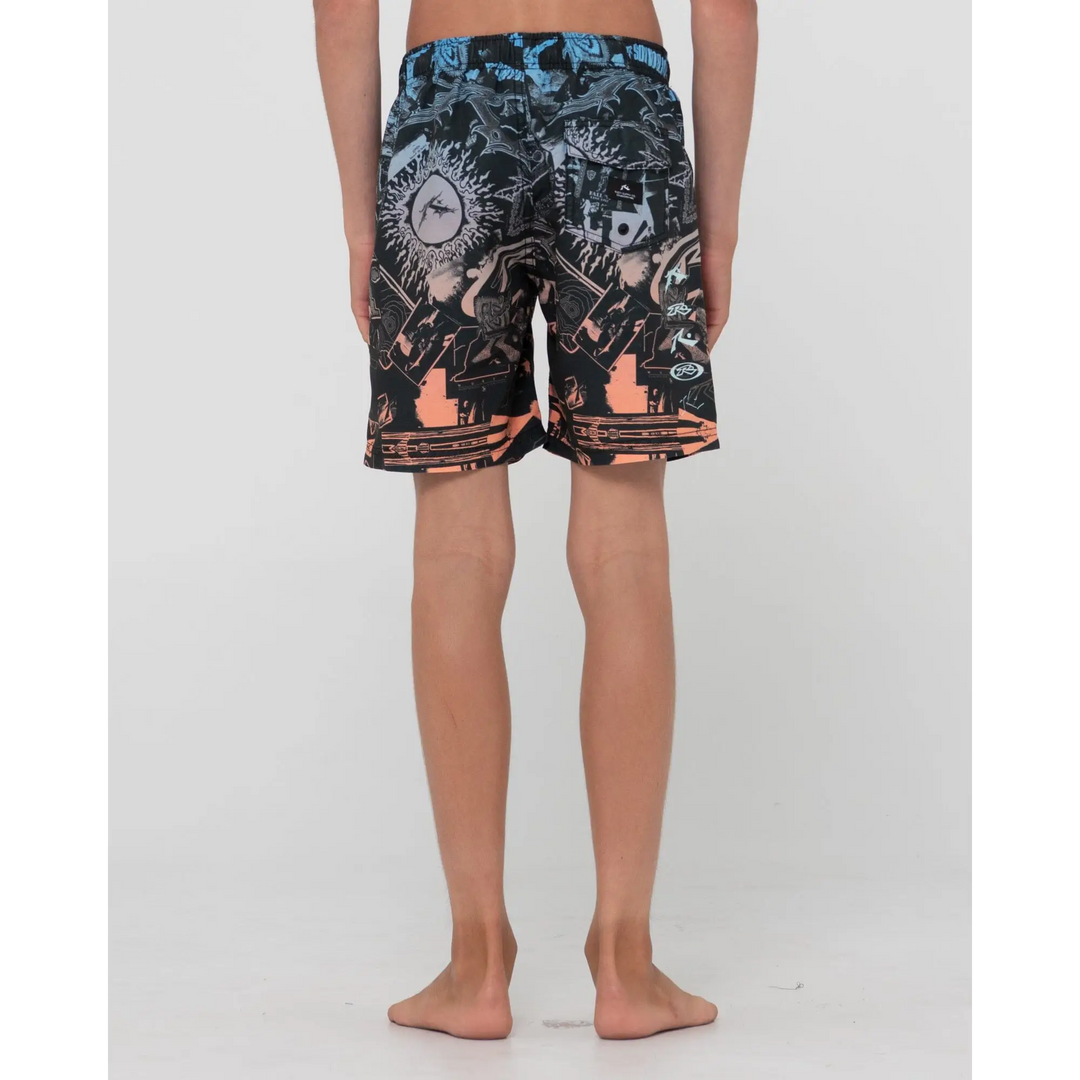 Rusty Paste Up Printed Elastic Youth Boardshorts 