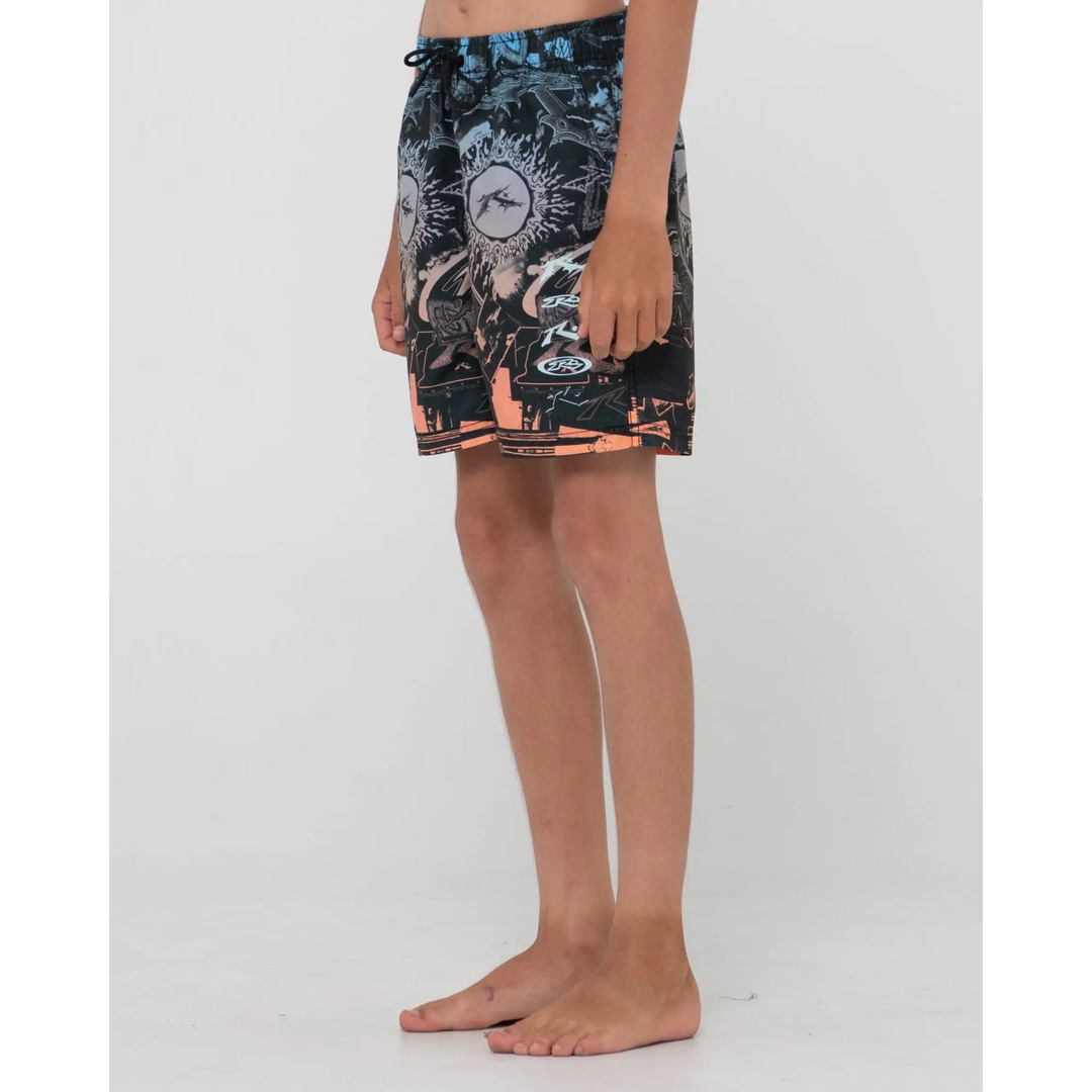 Rusty Paste Up Printed Elastic Youth Boardshorts 